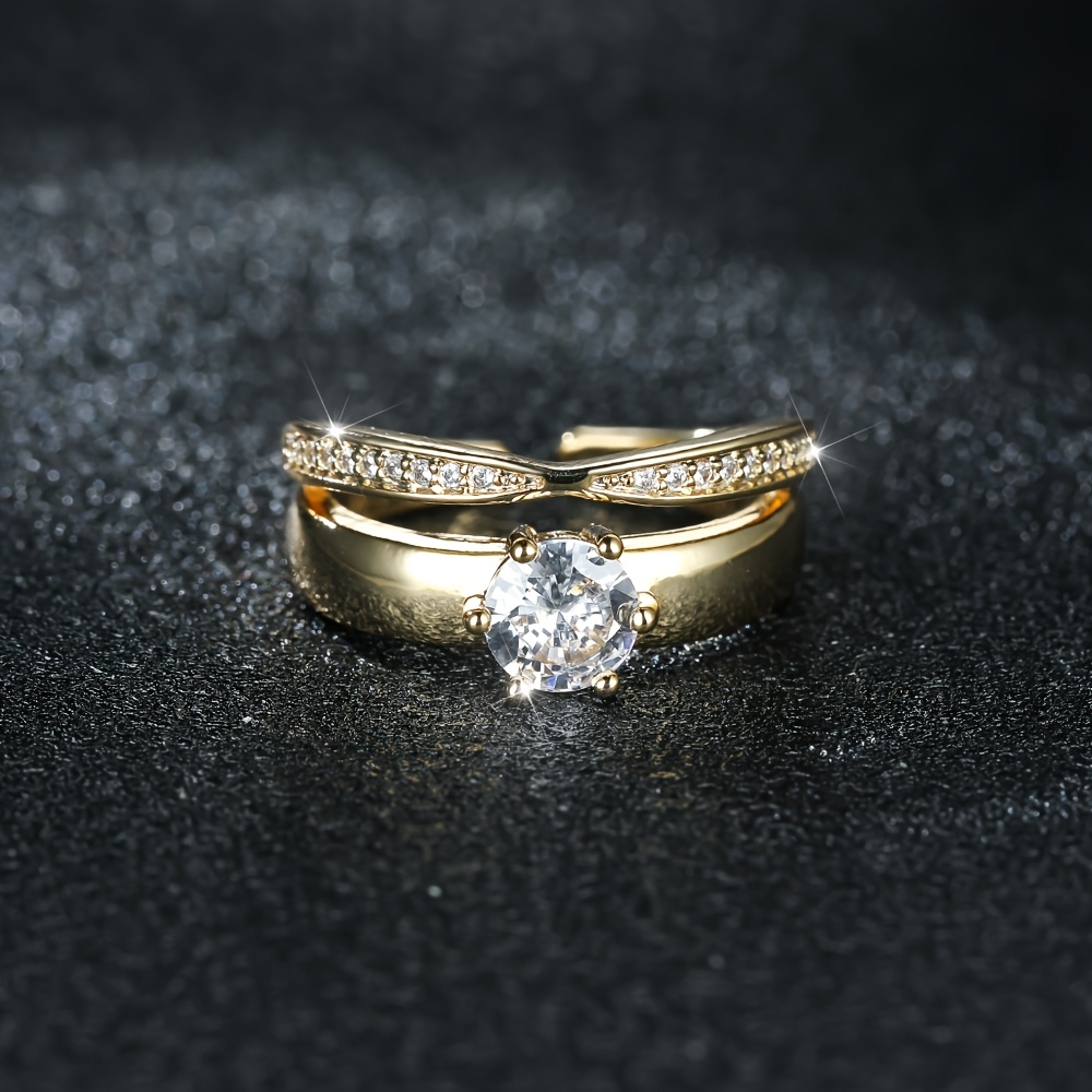 Women's Double-Layer Open Pave Zirconia Ring, Light Luxury